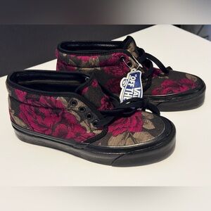 Vans Black and Pink Floral Sneakers